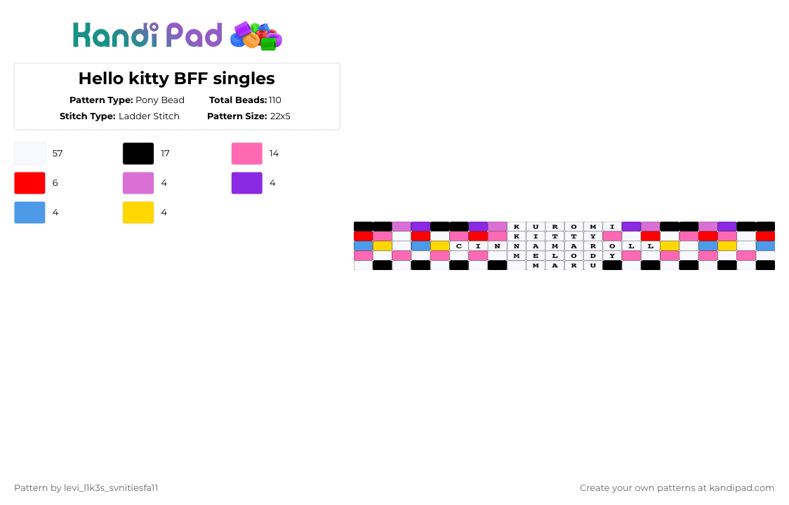 Hello kitty BFF singles - Pony Bead Pattern by levi_l1k3s_svnitiesfa11 on Kandi Pad - white,pink,hello kitty,cartoons,sanrio,cute