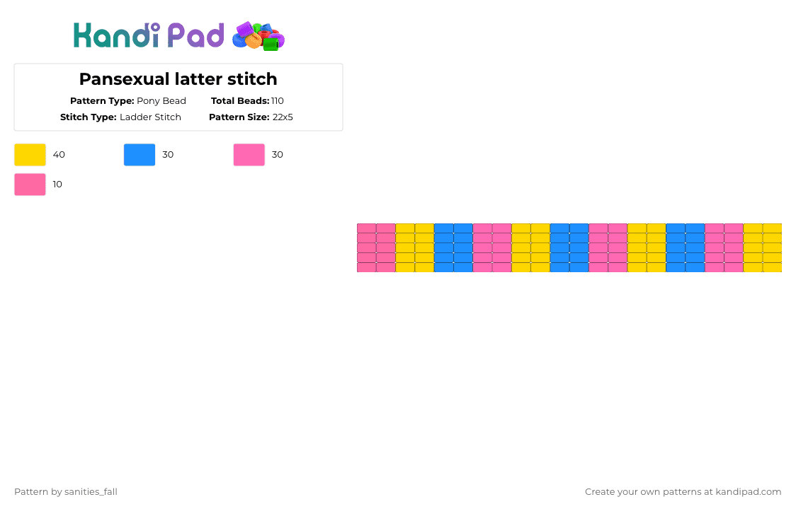 Pansexual latter stitch - Pony Bead Pattern by levi_l1k3s_svnitiesfa11 on Kandi Pad - pink,yellow
