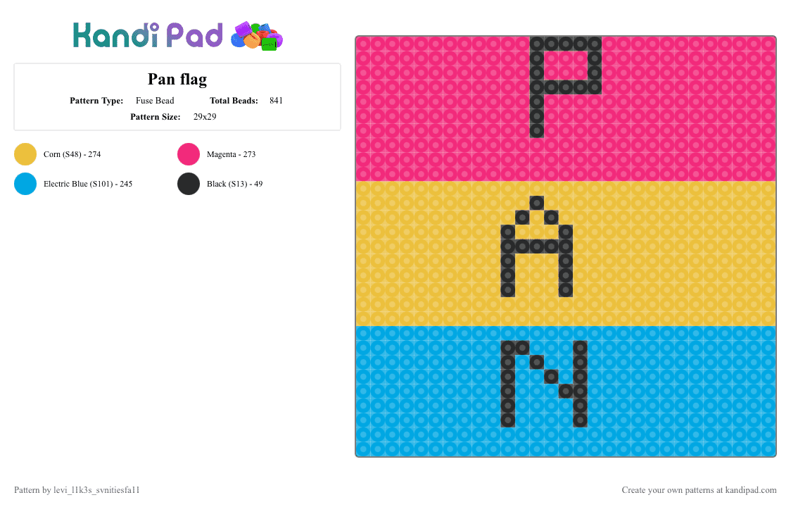 Pan flag - Fuse Bead Pattern by levi_l1k3s_svnitiesfa11 on Kandi Pad - pink,yellow,pride,pansexual,panromantic,love is love,lgbtqia,lgbt
