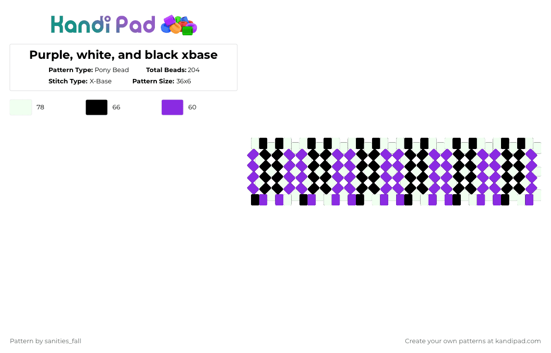 Purple, white, and black xbase - Pony Bead Pattern by levi_l1k3s_svnitiesfa11 on Kandi Pad - purple,white
