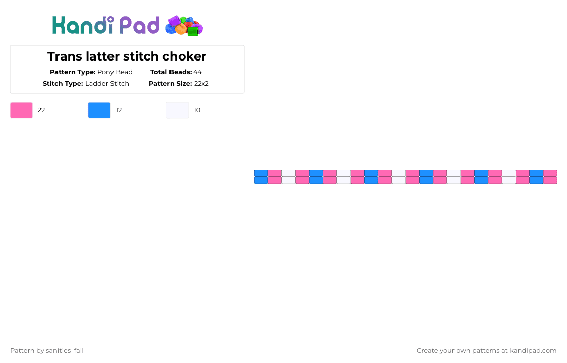Trans latter stitch choker - Pony Bead Pattern by levi_l1k3s_svnitiesfa11 on Kandi Pad - light blue,pink
