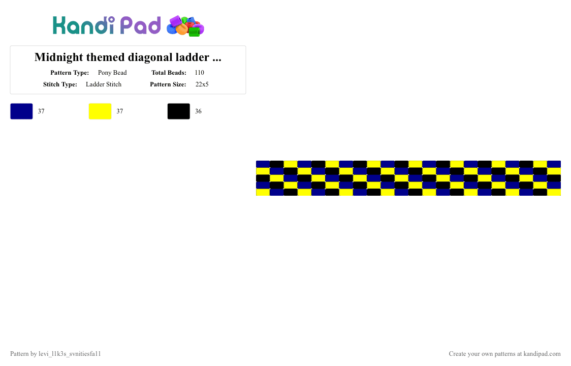 Midnight themed diagonal ladder stitch - Pony Bead Pattern by levi_l1k3s_svnitiesfa11 on Kandi Pad - purple,yellow,midnight,kandi,ladder stitch,colourful,uhhhh totally cool