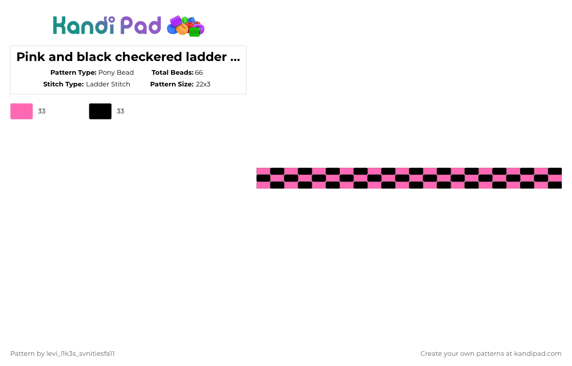 Pink and black checkered ladder stitch - Pony Bead Pattern by levi_l1k3s_svnitiesfa11 on Kandi Pad - pink,black