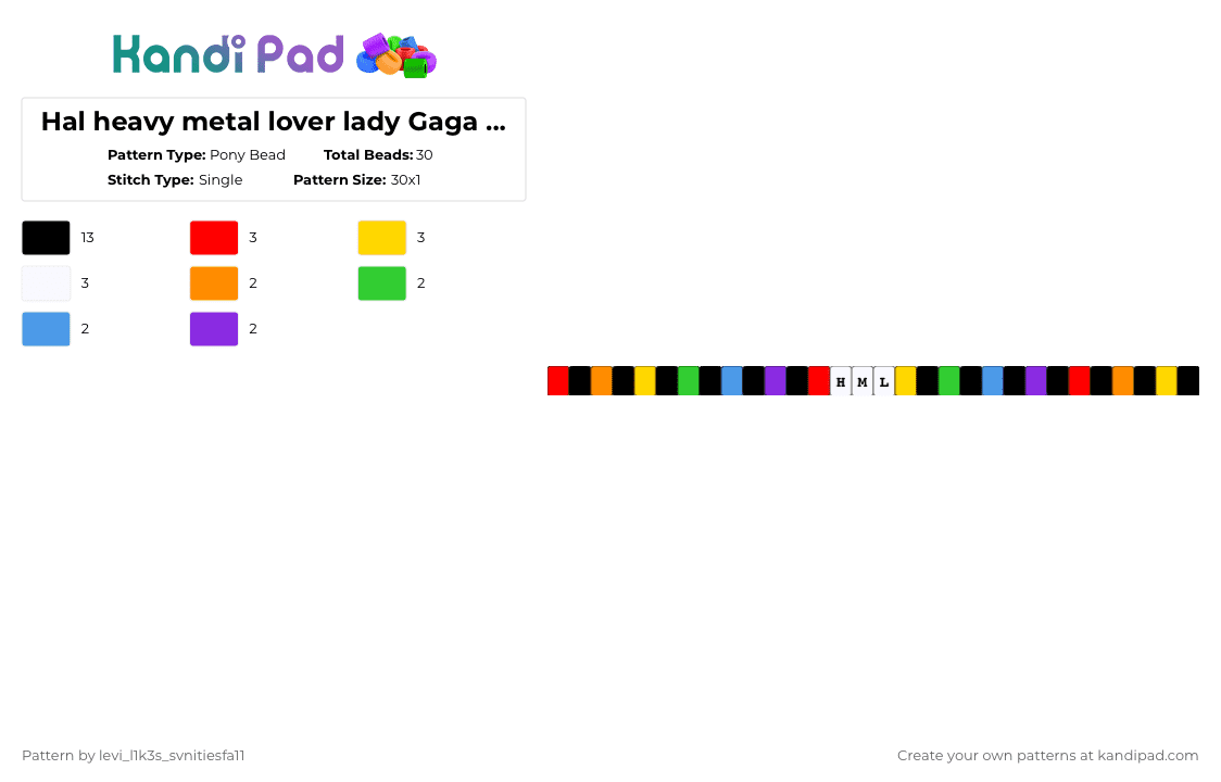Hal heavy metal lover lady Gaga single - Pony Bead Pattern by levi_l1k3s_svnitiesfa11 on Kandi Pad - black,red,yellow,colours,lady gaga,music,metal,single,rainbow