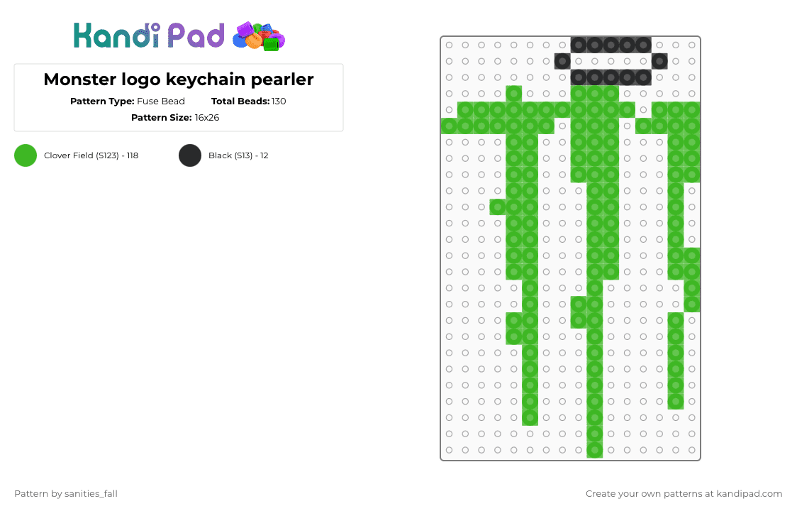 Monster logo keychain pearler - Fuse Bead Pattern by levi_l1k3s_svnitiesfa11 on Kandi Pad - 