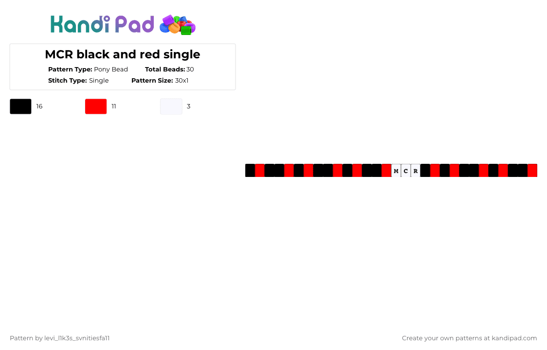 MCR black and red single - Pony Bead Pattern by levi_l1k3s_svnitiesfa11 on Kandi Pad - red