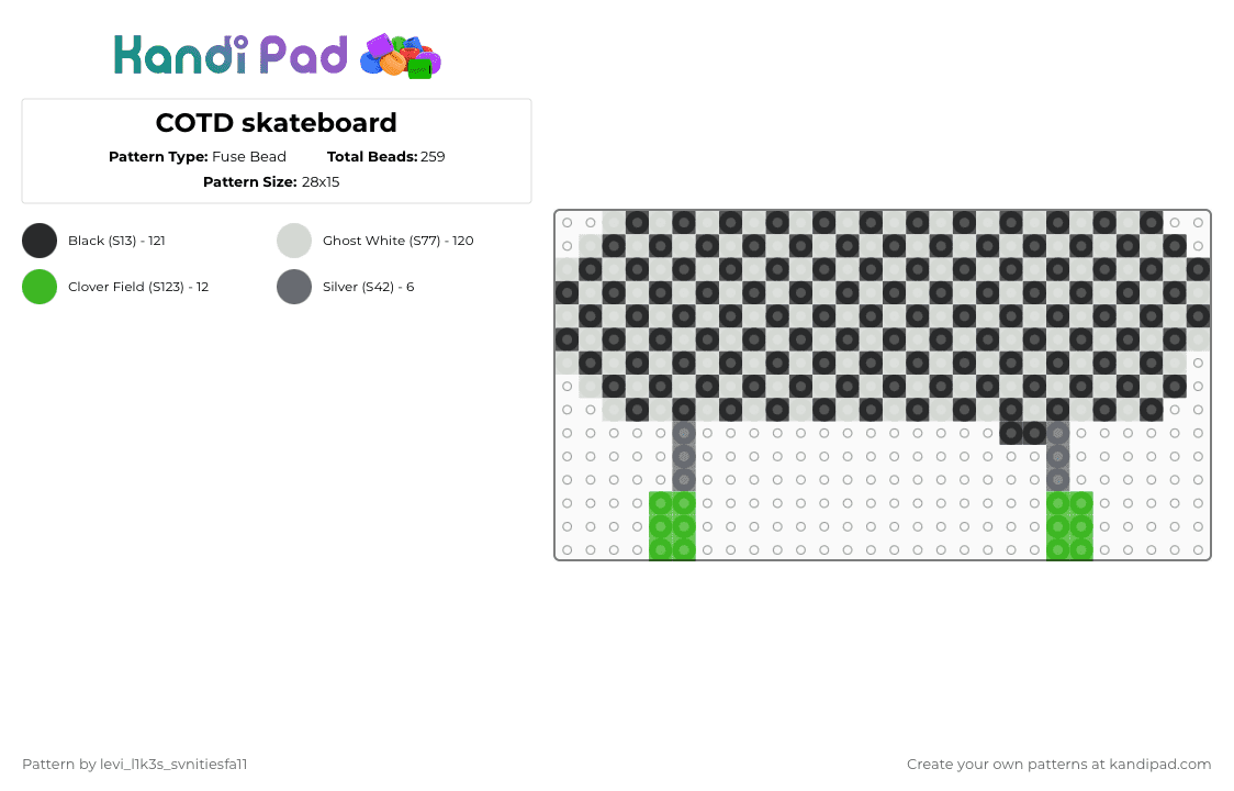 COTD skateboard - Fuse Bead Pattern by levi_l1k3s_svnitiesfa11 on Kandi Pad - cotdskateboarding,sk8ter,skate,checker,older brother core