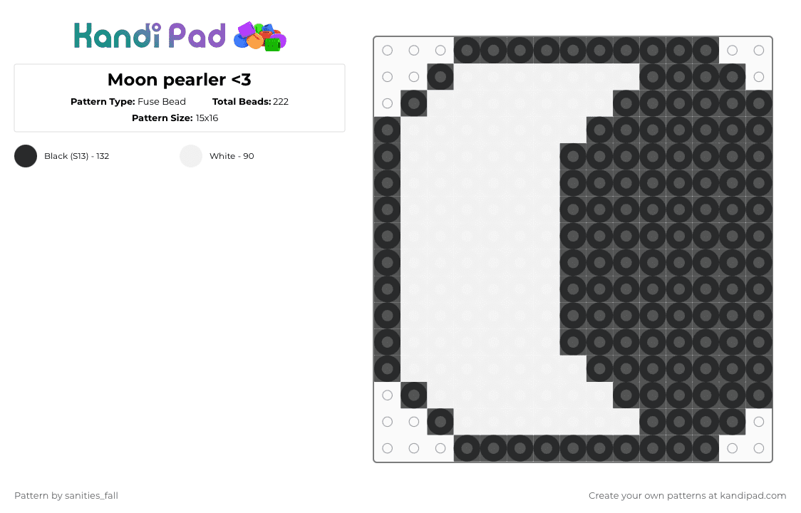 Moon pearler - Fuse Bead Pattern by levi_l1k3s_svnitiesfa11 on Kandi Pad - black,white