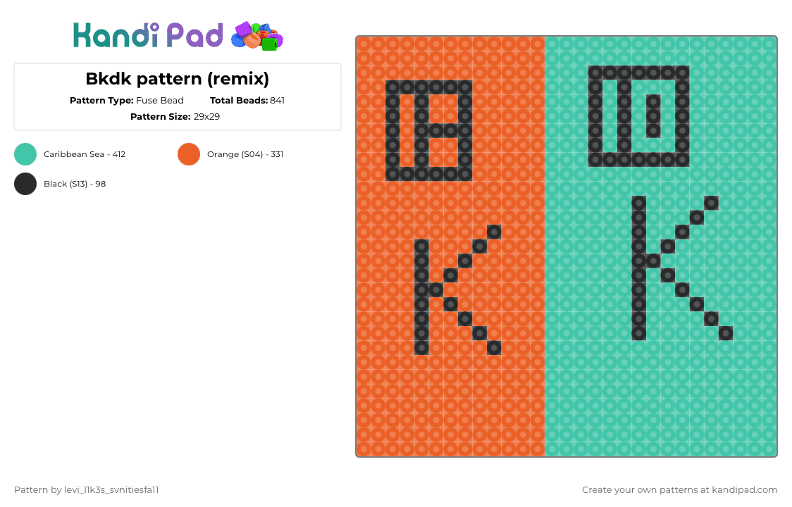 Bkdk pattern (remix) - Fuse Bead Pattern by levi_l1k3s_svnitiesfa11 on Kandi Pad - orange,teal,my hero academia,anime,bkdk