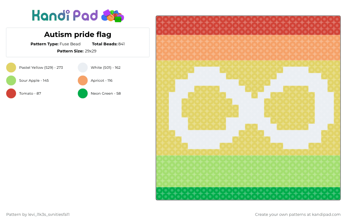 Autism pride flag - Fuse Bead Pattern by levi_l1k3s_svnitiesfa11 on Kandi Pad - yellow,green