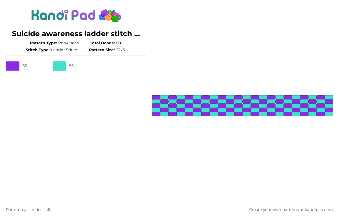 Suicide awareness ladder stitch cuff - Pony Bead Pattern by levi_l1k3s_svnitiesfa11 on Kandi Pad - purple,light blue