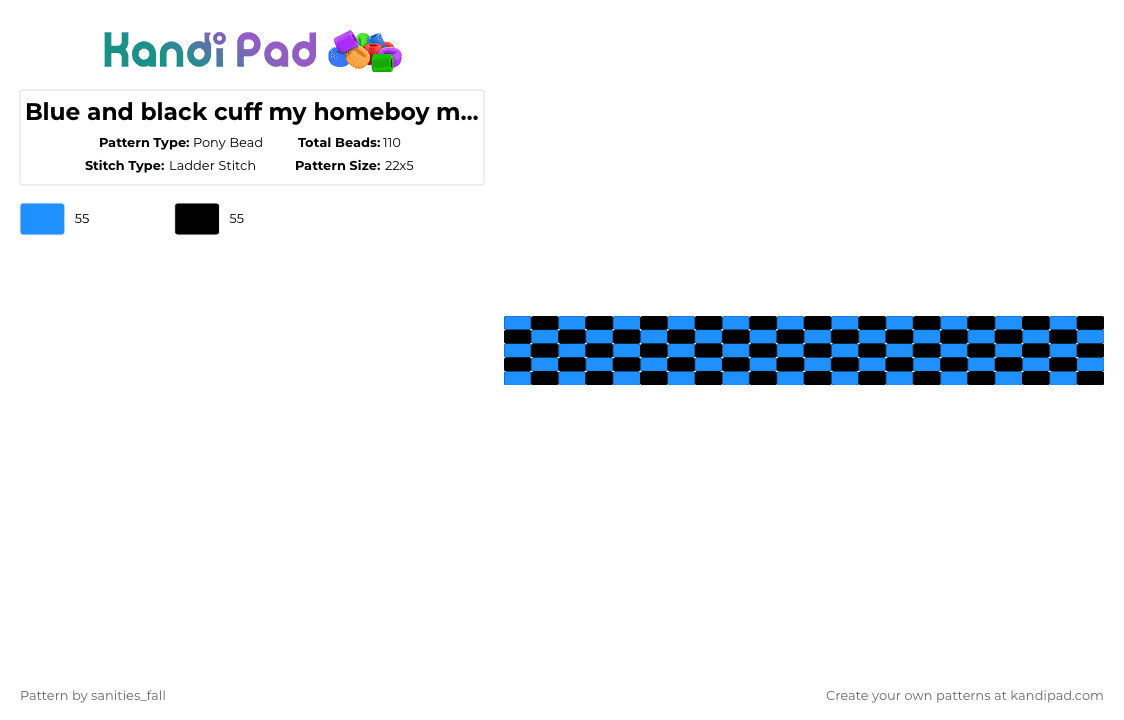 Blue and black cuff my homeboy made :P - Pony Bead Pattern by levi_l1k3s_svnitiesfa11 on Kandi Pad - light blue,black