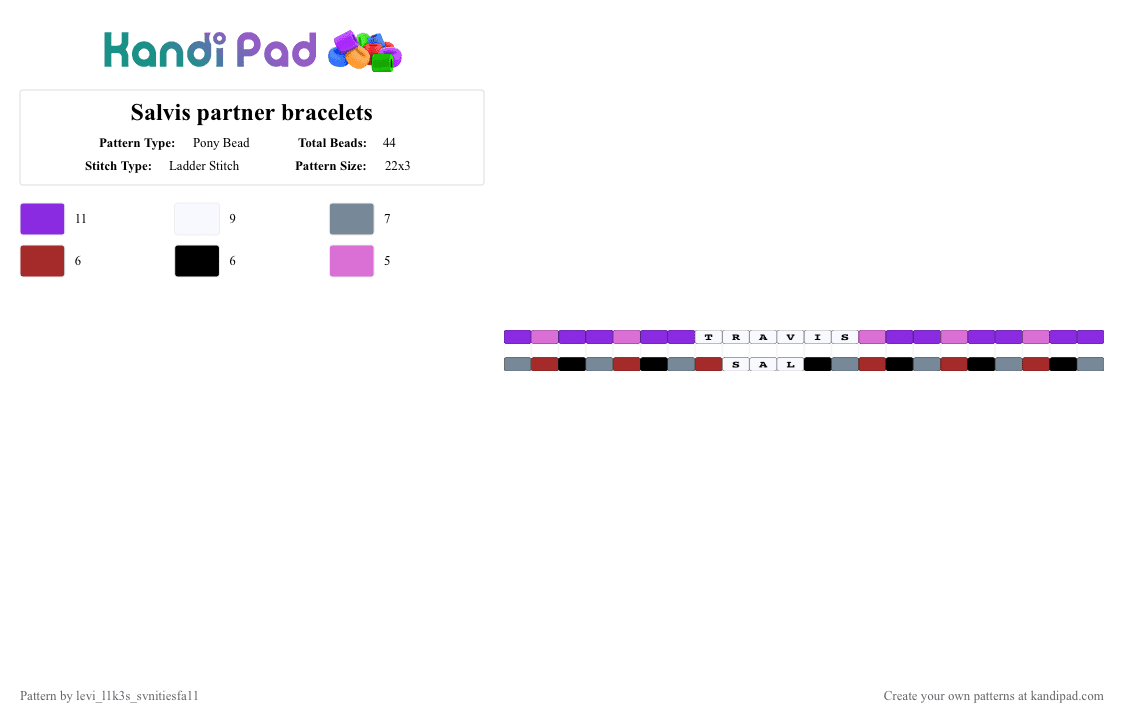 Salvis partner bracelets - Pony Bead Pattern by levi_l1k3s_svnitiesfa11 on Kandi Pad - purple,gray,sally face,singles,colourful,matching,love,games