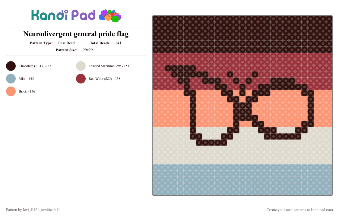 Neurodivergent general pride flag - Fuse Bead Pattern by levi_l1k3s_svnitiesfa11 on Kandi Pad - brown,neurodivergent,adhd,autism,ocd,pride,lgbt,disability pride