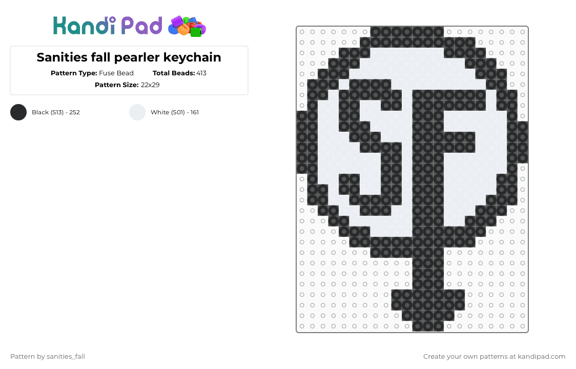 Sanities fall pearler keychain - Fuse Bead Pattern by levi_l1k3s_svnitiesfa11 on Kandi Pad - black,white