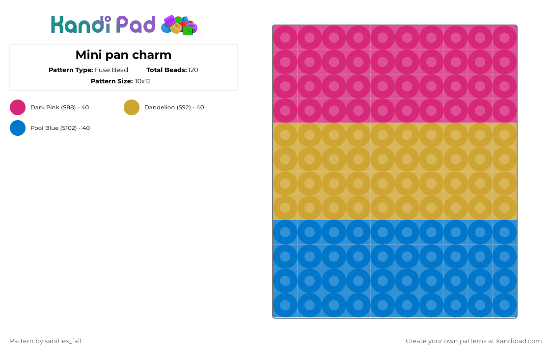Mini pan charm - Fuse Bead Pattern by levi_l1k3s_svnitiesfa11 on Kandi Pad - pink,orange,blue