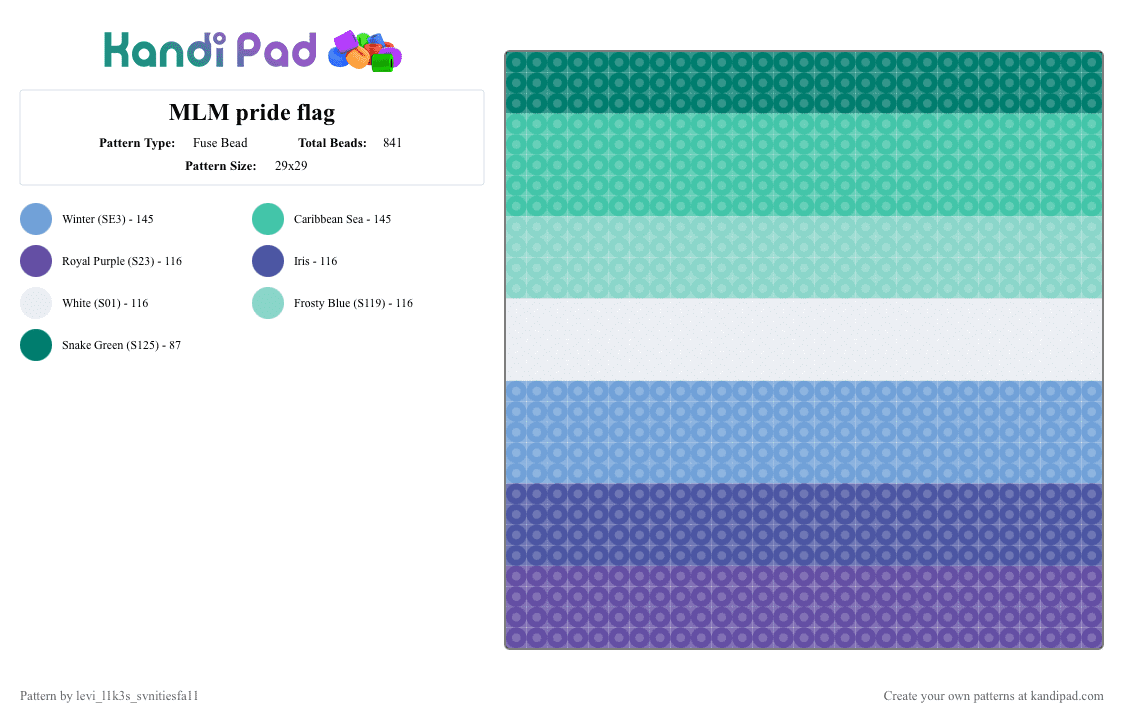 MLM pride flag - Fuse Bead Pattern by levi_l1k3s_svnitiesfa11 on Kandi Pad - purple,light blue,teal,gay,lgbt,love is love,pride,june