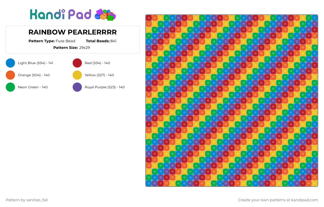 RAINBOW PEARLERRRR - Fuse Bead Pattern by levi_l1k3s_svnitiesfa11 on Kandi Pad - orange,green,purple,colorful