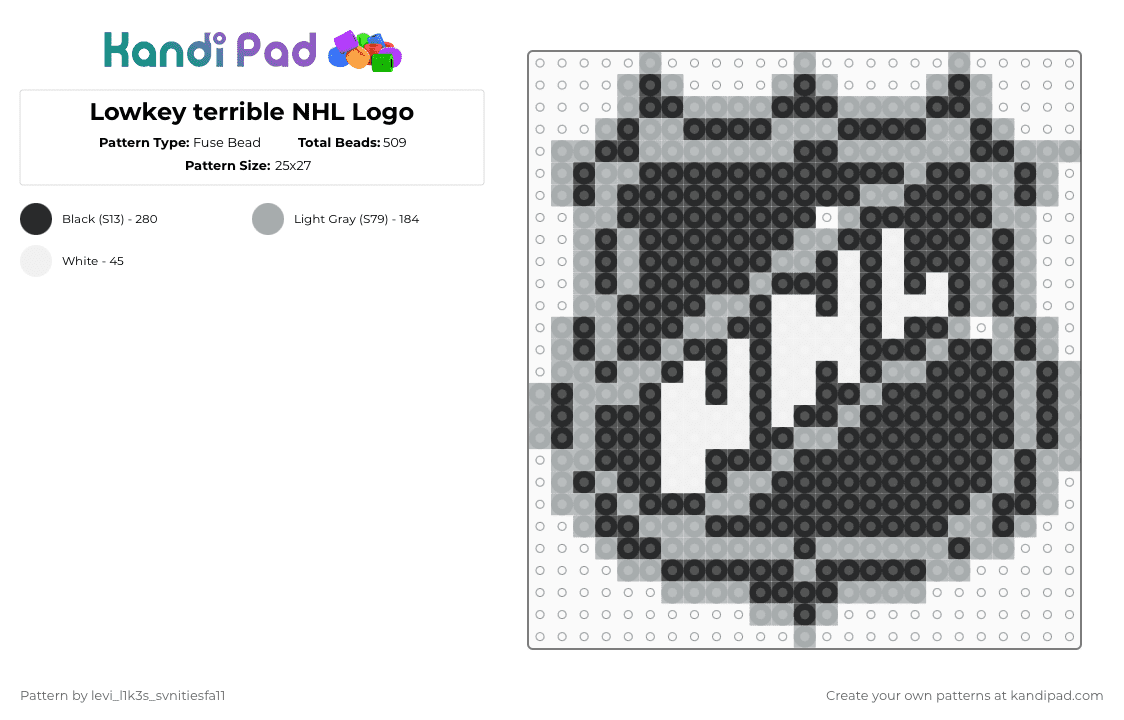 Lowkey terrible NHL Logo - Fuse Bead Pattern by levi_l1k3s_svnitiesfa11 on Kandi Pad - gray,hockey,nhl,sports