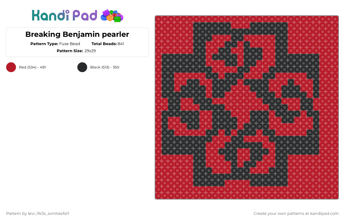 Breaking Benjamin pearler - Fuse Bead Pattern by levi_l1k3s_svnitiesfa11 on Kandi Pad - black,red,breaking benjamin,music,bands,metal,rock
