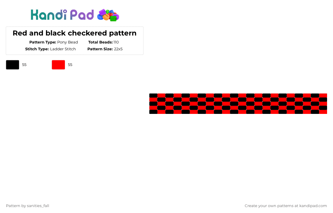 Red and black checkered pattern - Pony Bead Pattern by levi_l1k3s_svnitiesfa11 on Kandi Pad - black,red