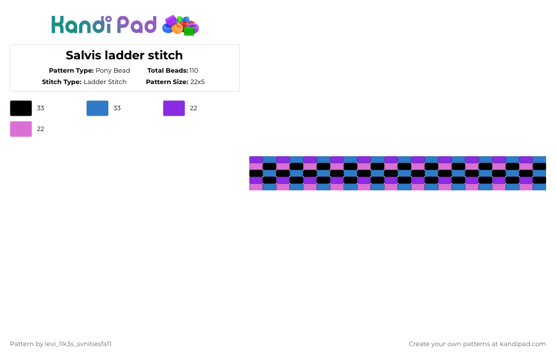 Salvis ladder stitch - Pony Bead Pattern by levi_l1k3s_svnitiesfa11 on Kandi Pad - blue