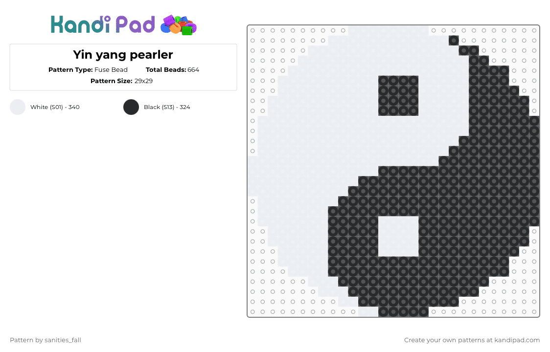 Yin yang pearler - Fuse Bead Pattern by levi_l1k3s_svnitiesfa11 on Kandi Pad - black,white