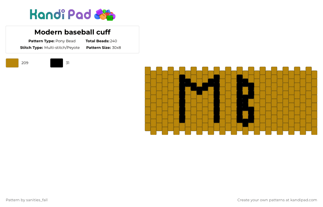 Modern baseball cuff - Pony Bead Pattern by levi_l1k3s_svnitiesfa11 on Kandi Pad - gold