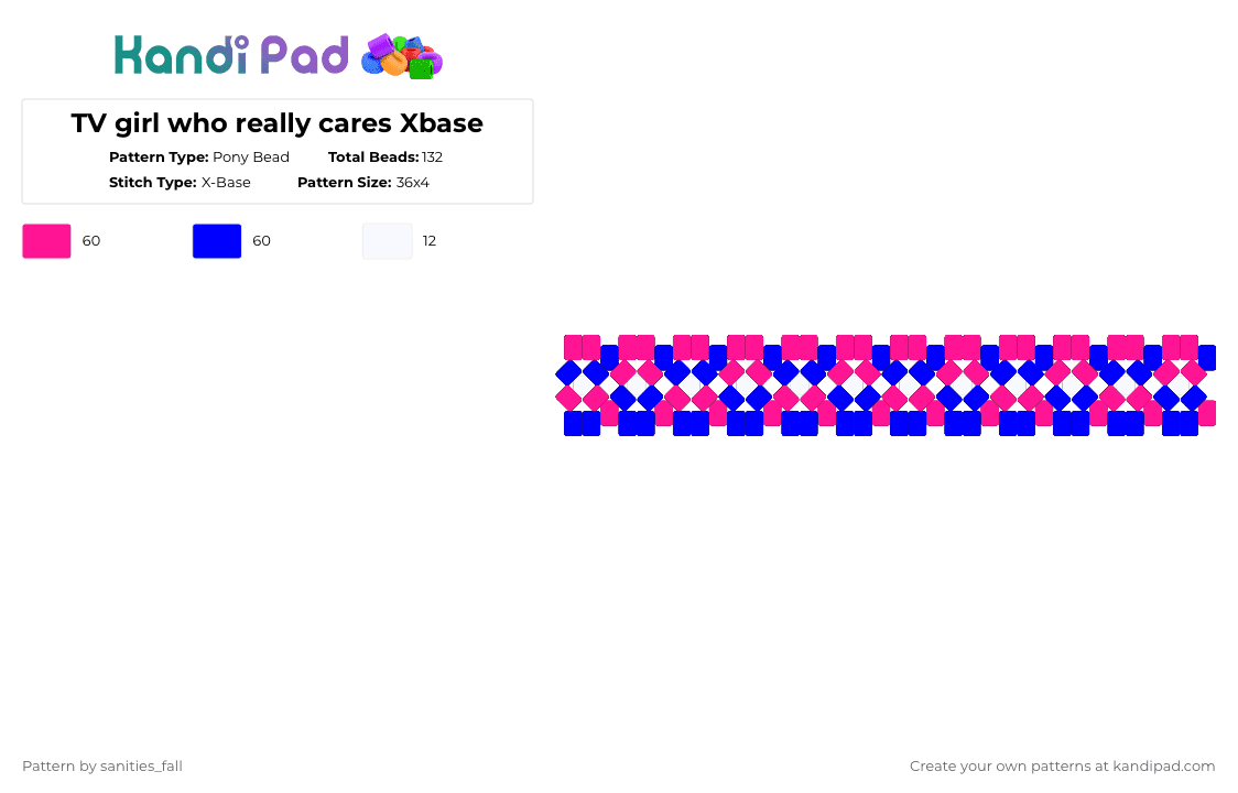 TV girl who really cares Xbase - Pony Bead Pattern by levi_l1k3s_svnitiesfa11 on Kandi Pad - pink,purple,cotdboldcolors