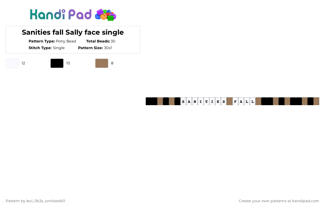 Sanities fall Sally face single - Pony Bead Pattern by levi_l1k3s_svnitiesfa11 on Kandi Pad - white,tan