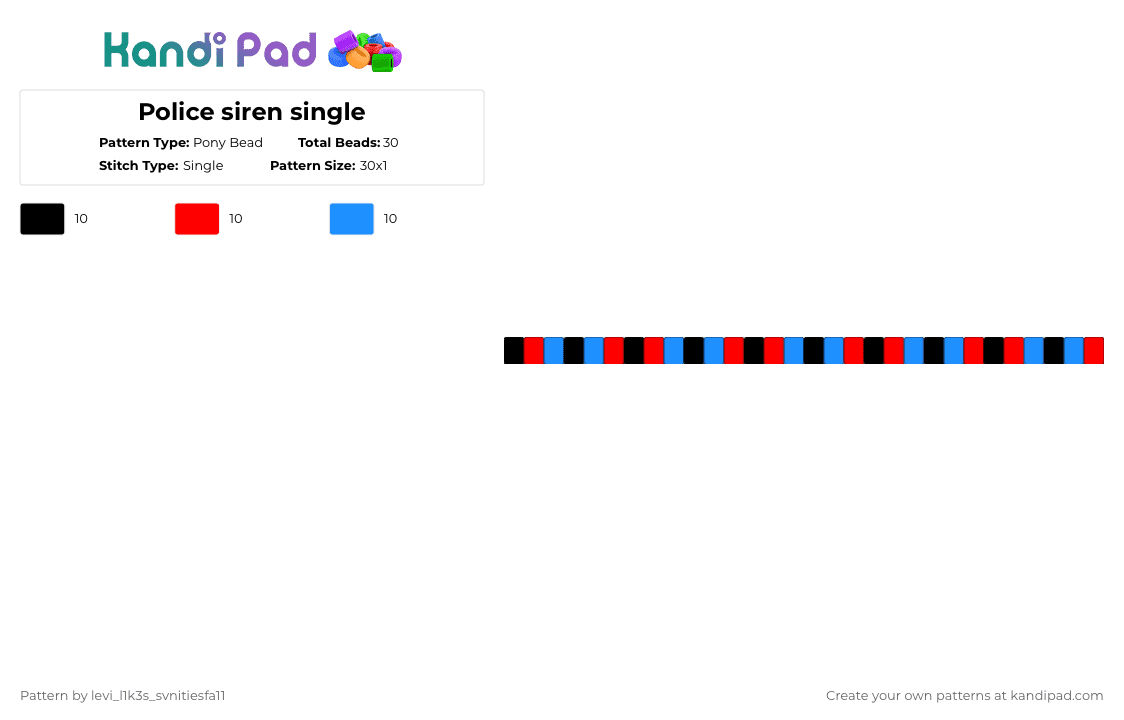 Police siren single - Pony Bead Pattern by levi_l1k3s_svnitiesfa11 on Kandi Pad - red,light blue