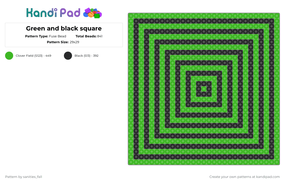 Green and black square - Fuse Bead Pattern by levi_l1k3s_svnitiesfa11 on Kandi Pad - green,black