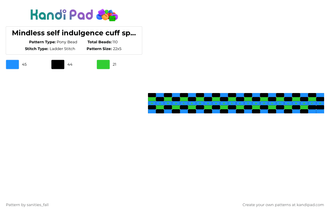 Mindless self indulgence cuff spelled wrong - Pony Bead Pattern by levi_l1k3s_svnitiesfa11 on Kandi Pad - light blue,green