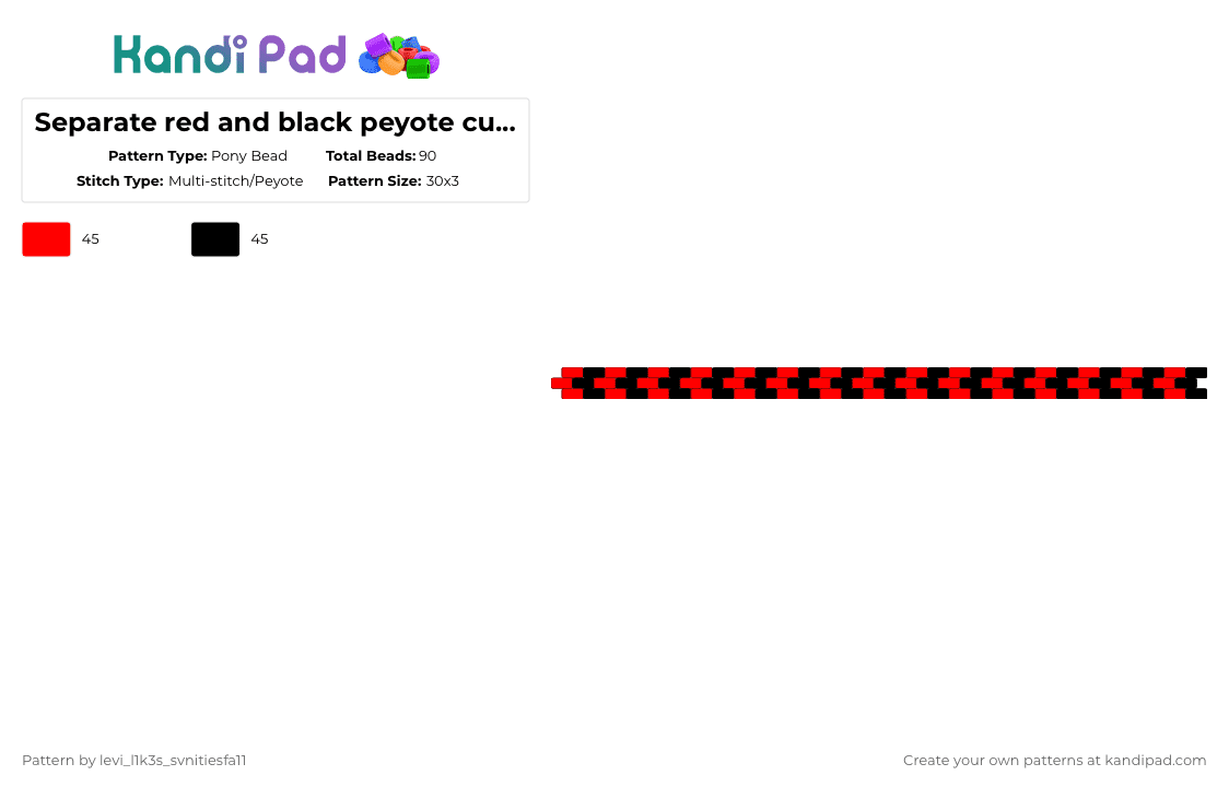 Separate red and black peyote cuff (not a request) - Pony Bead Pattern by levi_l1k3s_svnitiesfa11 on Kandi Pad - red,black