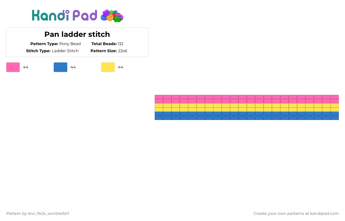Pan ladder stitch - Pony Bead Pattern by levi_l1k3s_svnitiesfa11 on Kandi Pad - pink,blue,yellow