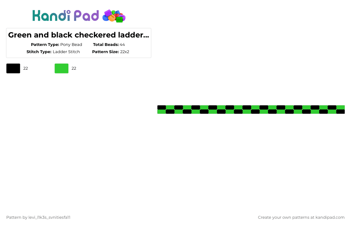 Green and black checkered ladder stitch - Pony Bead Pattern by levi_l1k3s_svnitiesfa11 on Kandi Pad - black,green