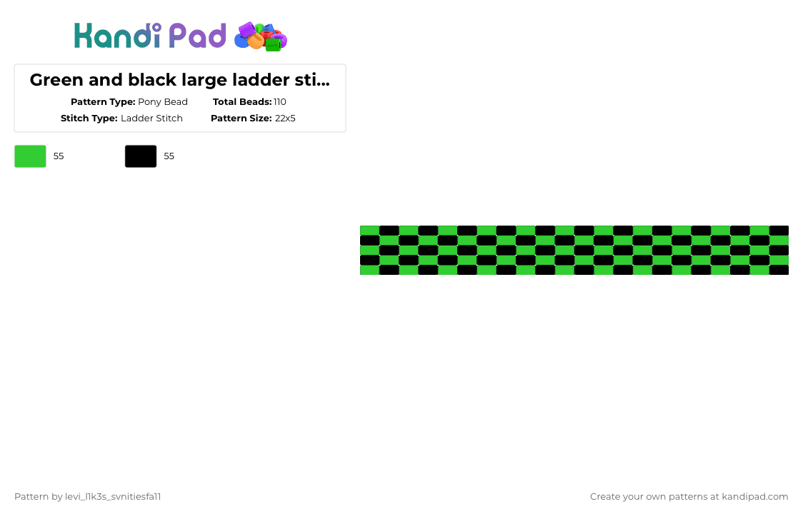 Green and black large ladder stitch cuff - Pony Bead Pattern by levi_l1k3s_svnitiesfa11 on Kandi Pad - green,black