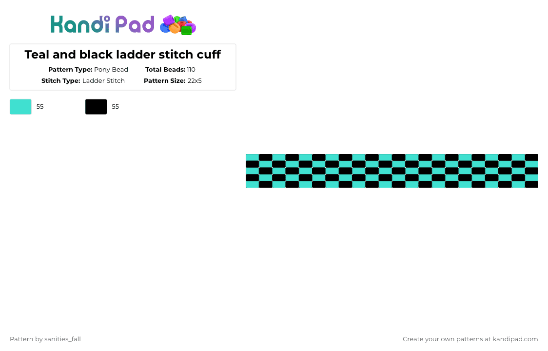 Teal and black ladder stitch cuff - Pony Bead Pattern by levi_l1k3s_svnitiesfa11 on Kandi Pad - light blue,black