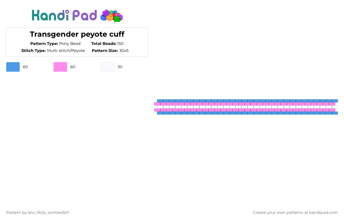 Transgender peyote cuff - Pony Bead Pattern by levi_l1k3s_svnitiesfa11 on Kandi Pad - light blue,pink