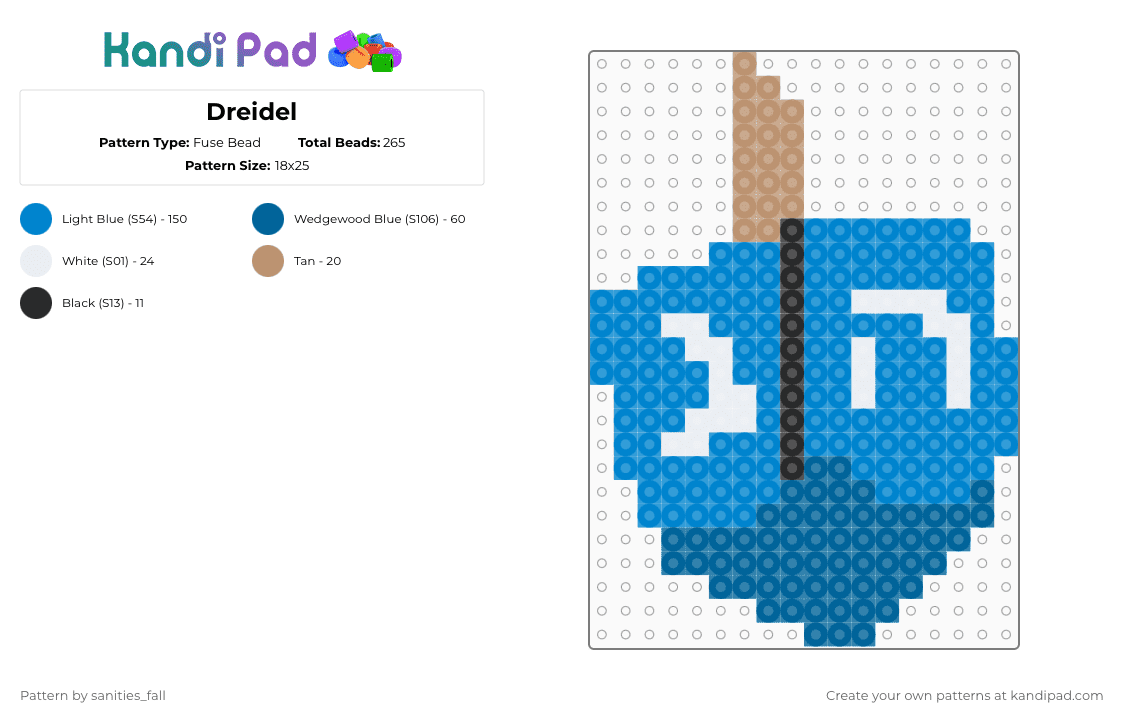 Dreidel - Fuse Bead Pattern by levi_l1k3s_svnitiesfa11 on Kandi Pad - 
