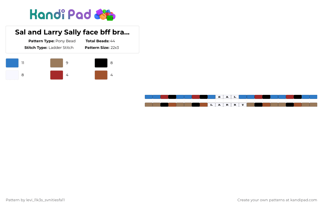 Sal and Larry Sally face bff bracelet singles - Pony Bead Pattern by levi_l1k3s_svnitiesfa11 on Kandi Pad - blue,tan