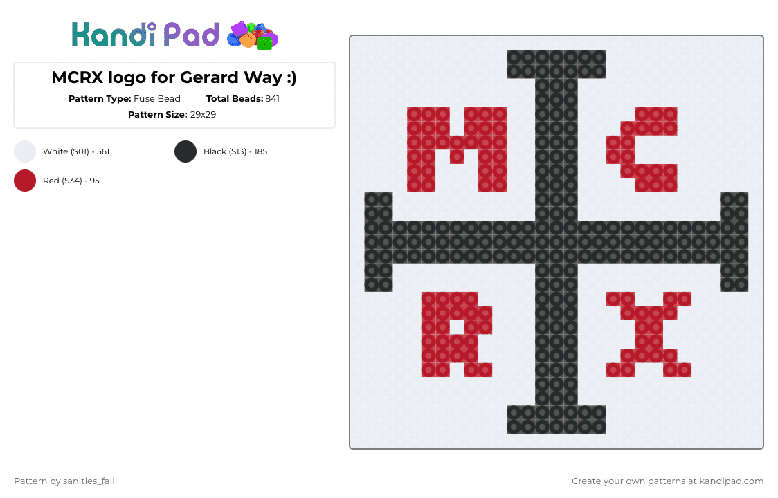 MCRX logo for Gerard Way :) - Fuse Bead Pattern by levi_l1k3s_svnitiesfa11 on Kandi Pad - white
