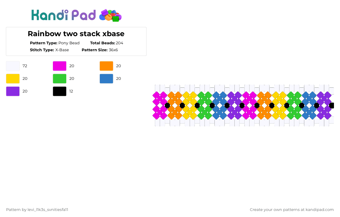 Rainbow two stack xbase - Pony Bead Pattern by levi_l1k3s_svnitiesfa11 on Kandi Pad - orange,green,purple,colorful