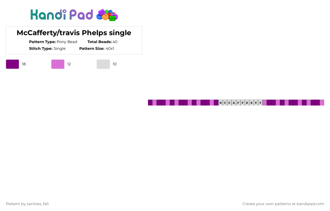 McCafferty/travis Phelps single - Pony Bead Pattern by levi_l1k3s_svnitiesfa11 on Kandi Pad - pink