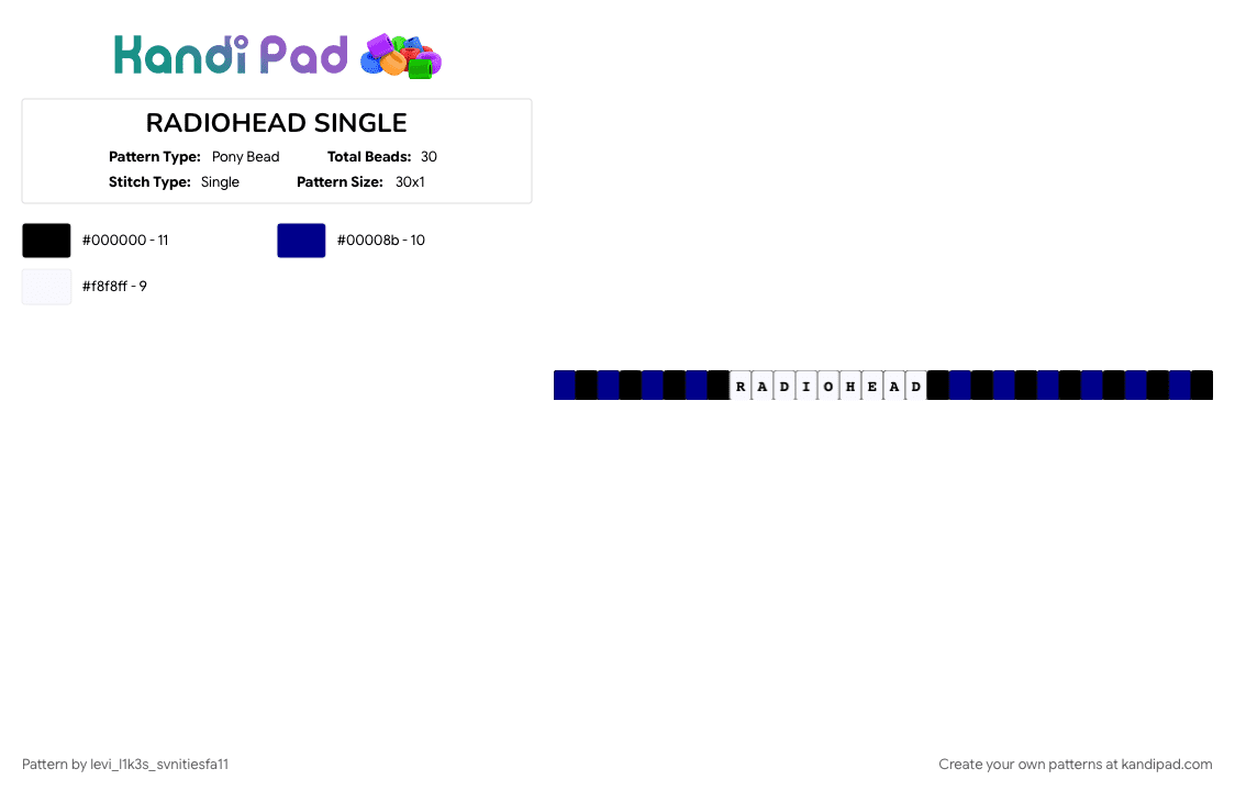 RADIOHEAD SINGLE - Pony Bead Pattern by levi_l1k3s_svnitiesfa11 on Kandi Pad - bands, bracelet, music, purple, radiohead, single, white