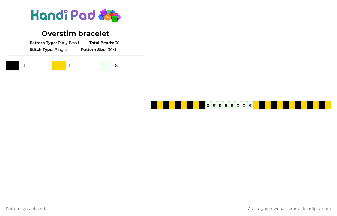 Overstim bracelet - Pony Bead Pattern by levi_l1k3s_svnitiesfa11 on Kandi Pad - white,yellow