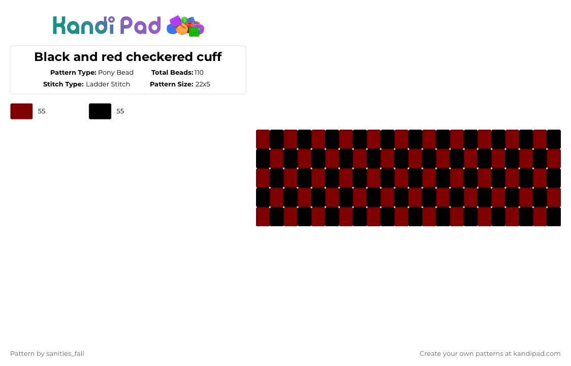Black and red checkered cuff - Pony Bead Pattern by levi_l1k3s_svnitiesfa11 on Kandi Pad - brown,black