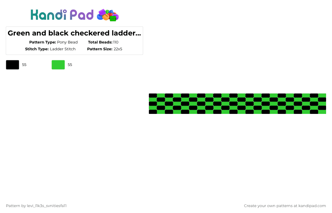 Green and black checkered ladder stitch cuff - Pony Bead Pattern by levi_l1k3s_svnitiesfa11 on Kandi Pad - black,green