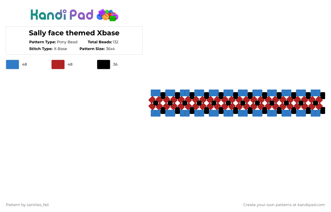 Sally face themed Xbase - Pony Bead Pattern by levi_l1k3s_svnitiesfa11 on Kandi Pad - blue,red