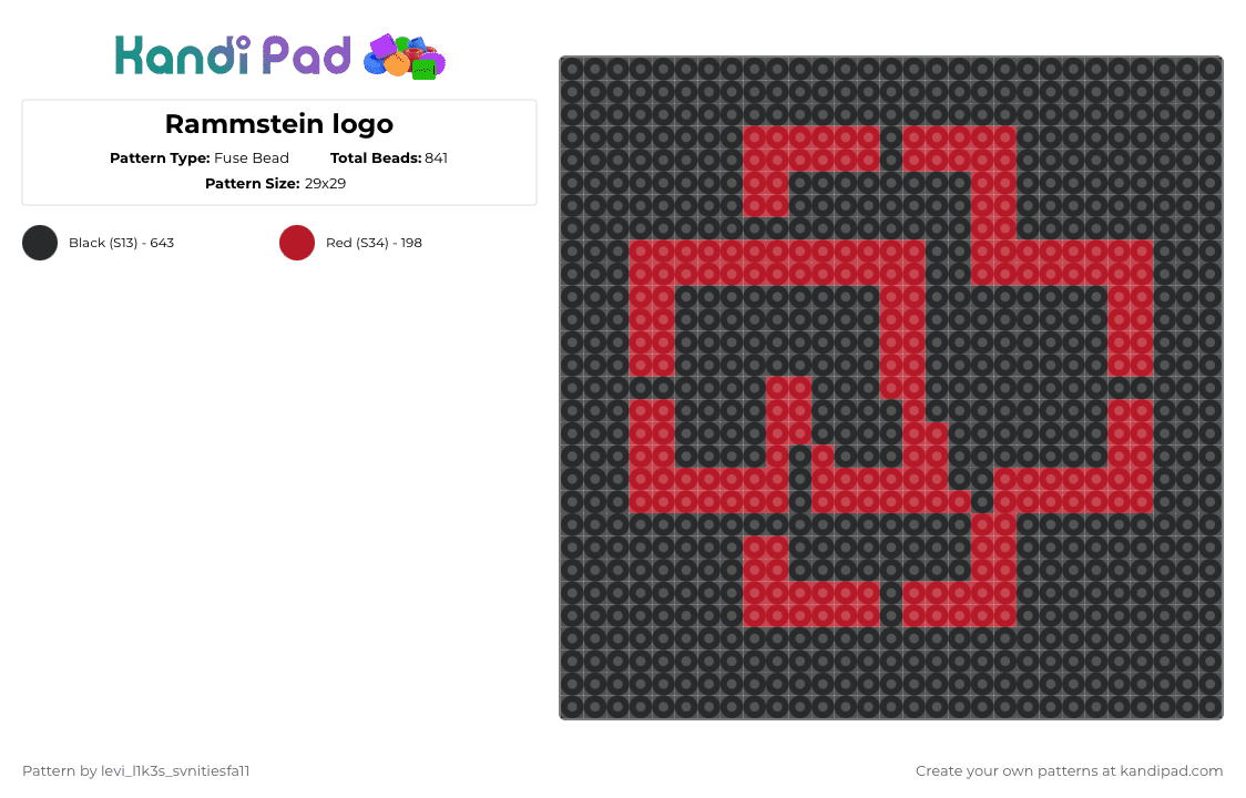 Rammstein logo - Fuse Bead Pattern by levi_l1k3s_svnitiesfa11 on Kandi Pad - black,rammstein,music,bands,metal,rock,german